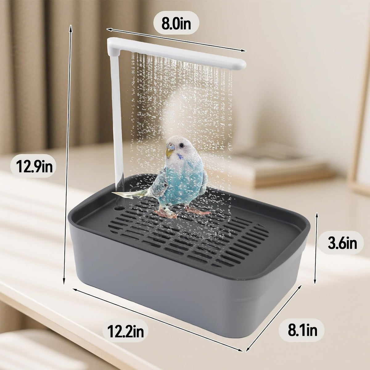 Automatic Bird Bath Shower for Cage,Parrot Bath Box with Pump,Parakeet Bathtub Electric Fountain Circulating Water Contains USB Power Plug for Cockatiel Lovebird Conure Budgie(Gray)