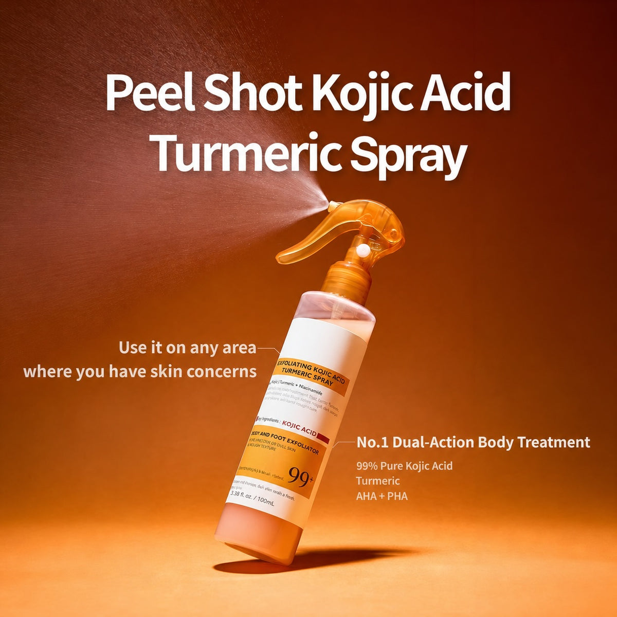 Peel Shot Keratin Care Kojic Acid Turmeric Spray 100ml Pore Clearing Exfoliating Formula Skin Repair Scrub