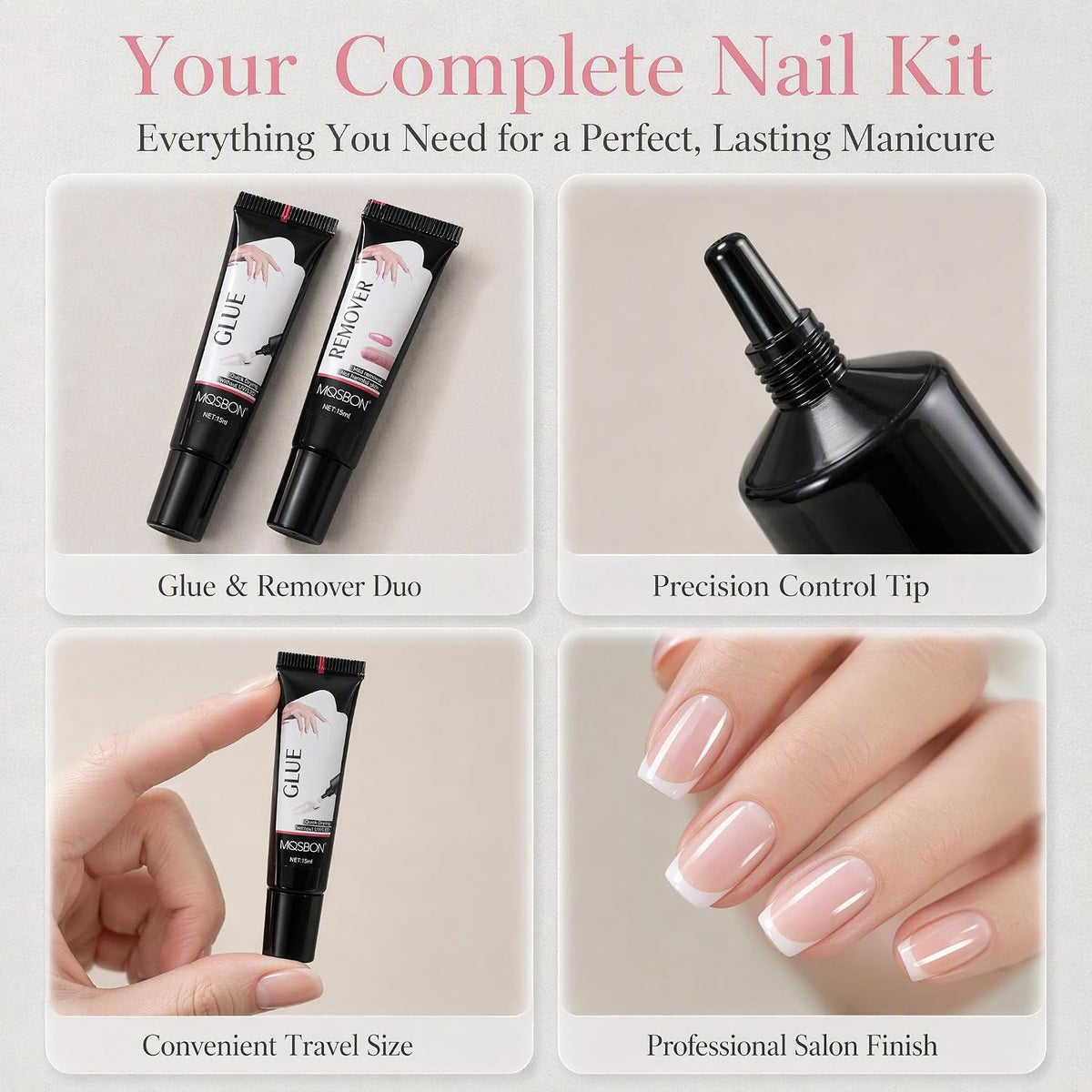 Newly Upgraded 10g Quick-Drying Semi-Solid Nail Glue with 10ml Remover