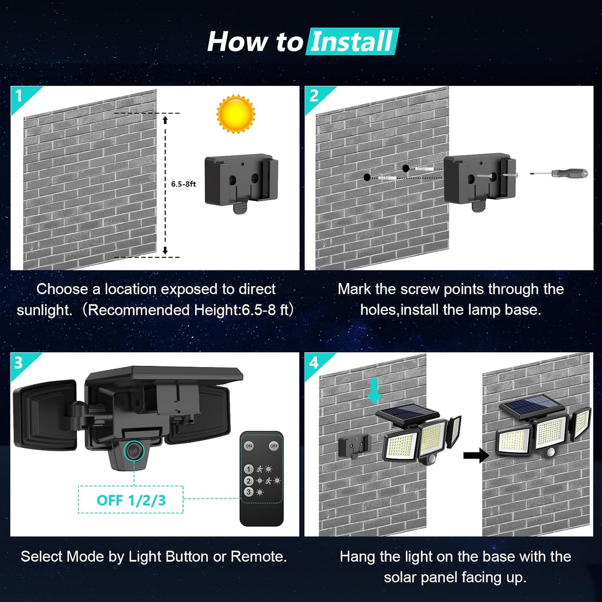 Solar Power Motion Light | 2500LM Waterproof with Remote Control for Home Security and Illumination