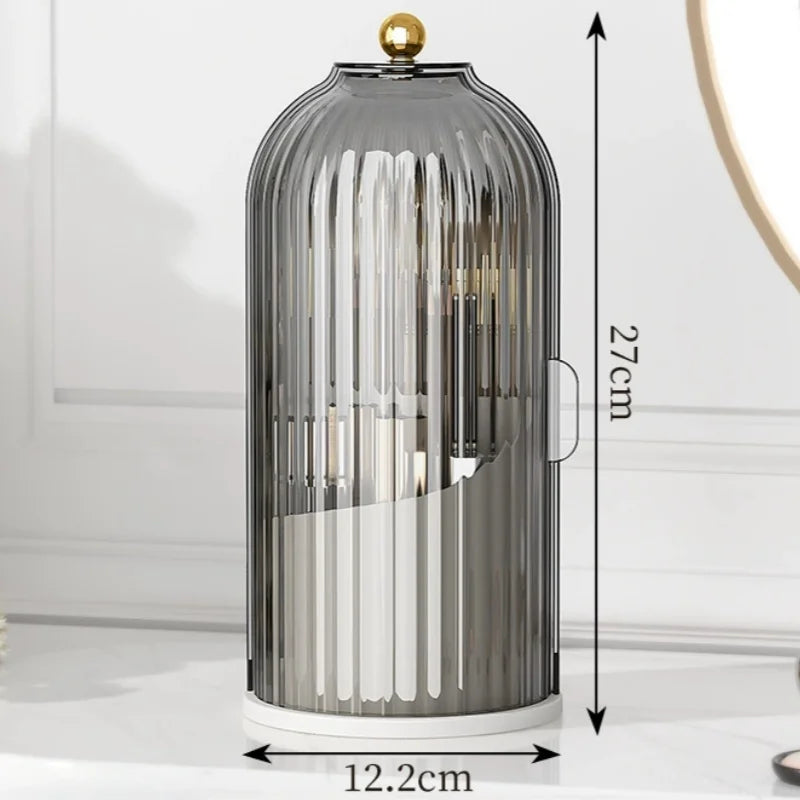 Makeup Brush Holder with Lid Clear Dustproof Make up Organizers for Vanity Bathroom Countertop 360° Rotating