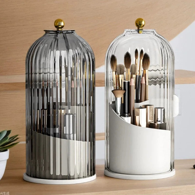 Makeup Brush Holder with Lid Clear Dustproof Make up Organizers for Vanity Bathroom Countertop 360° Rotating