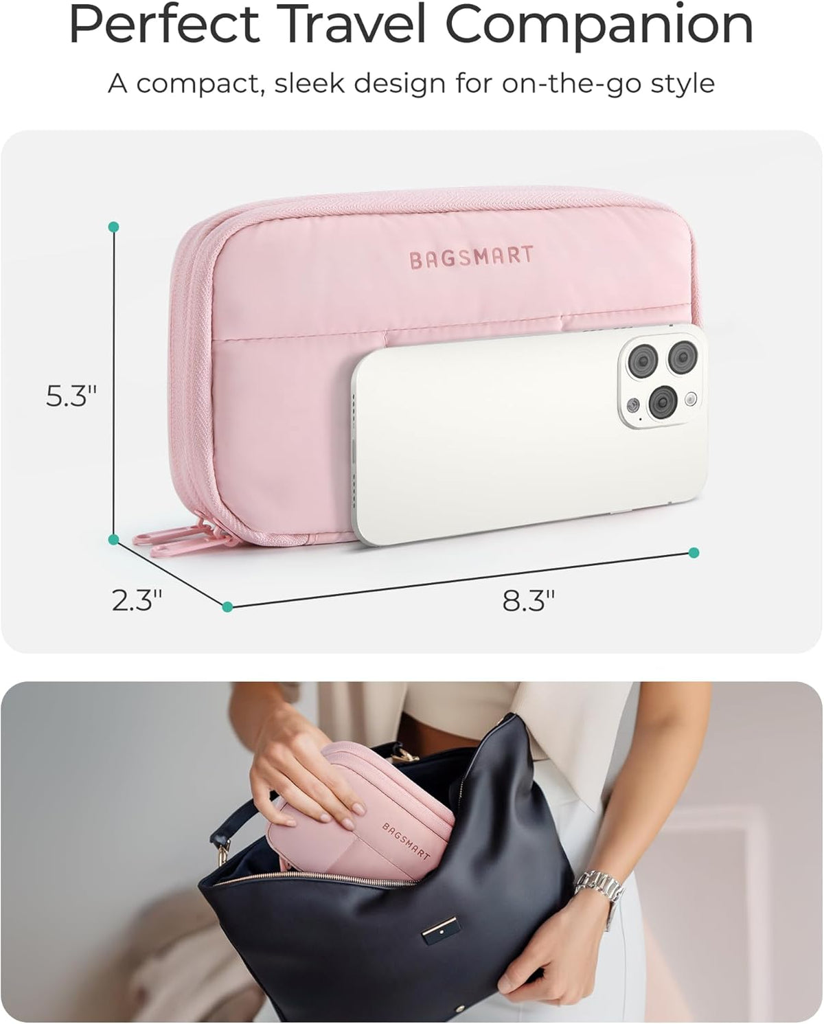 Electronics Organizer Travel Case for Cords Chargers Phones, Pink
