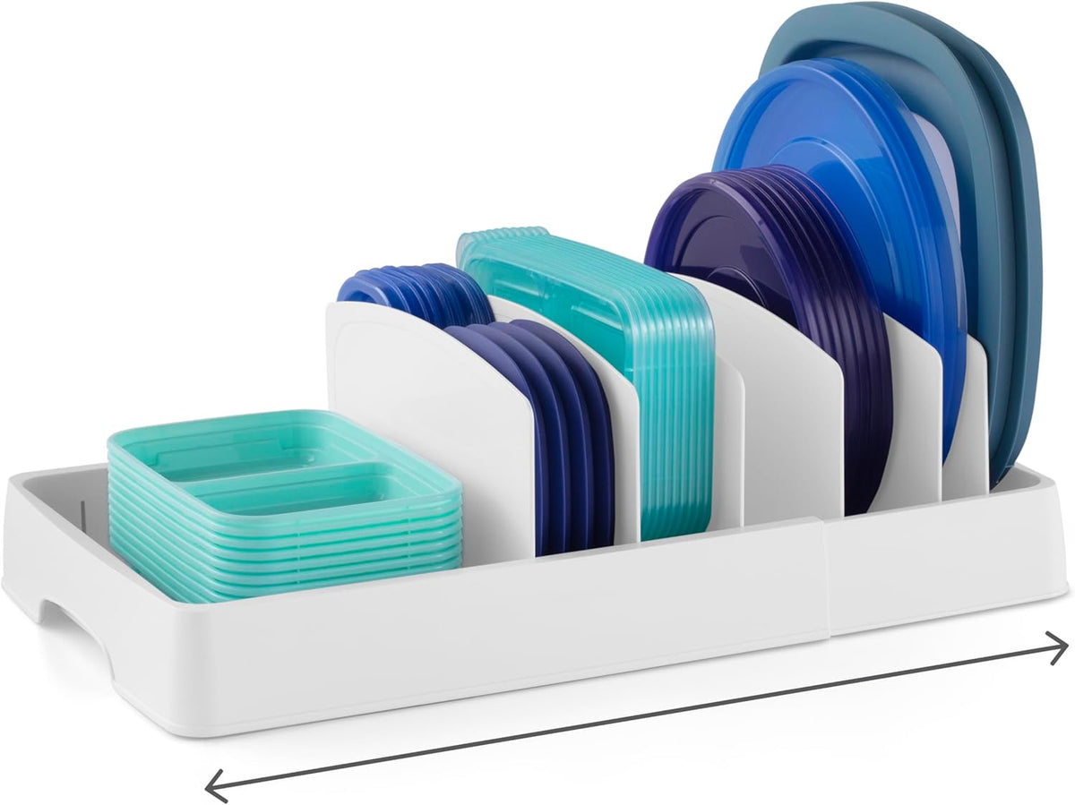 Adjustable Food Container Lid Organizer | A Clearer Kitchen, Every Day