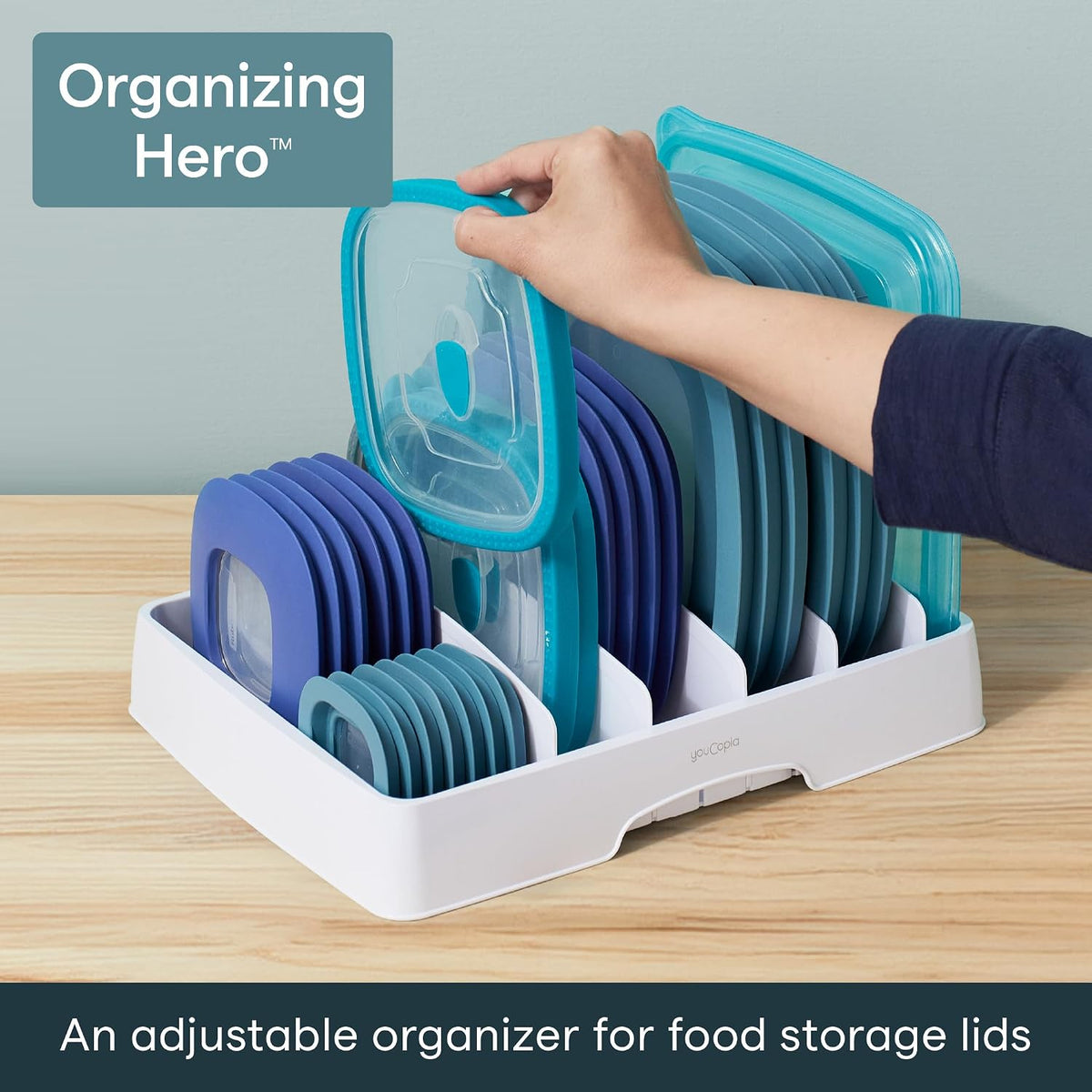 Adjustable Food Container Lid Organizer | A Clearer Kitchen, Every Day