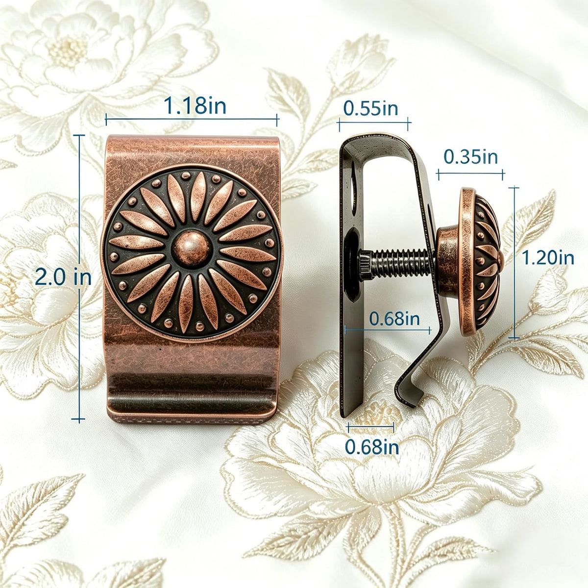 Tapestry Wall Hanging Clamps 4PCS 1.2X2.0 Textile Art Decoration Hangers Metal Clips for Hanging Rugs Carpet Display (Copper)