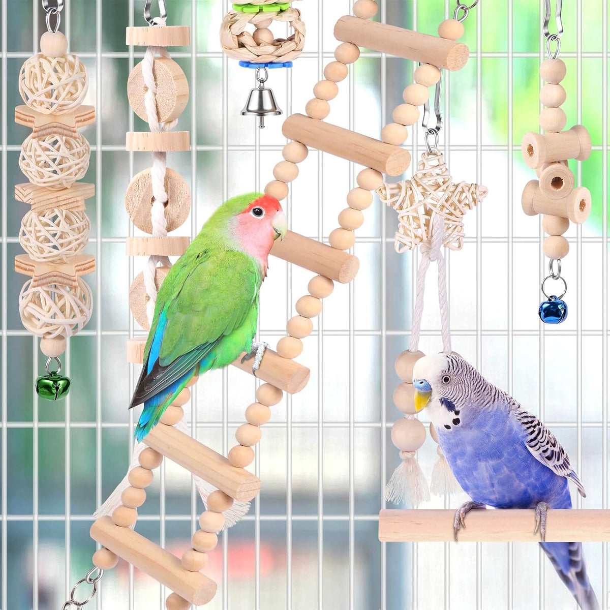 Bird Toy Set for Parakeets | More Ways to Climb, Chew, and Explore