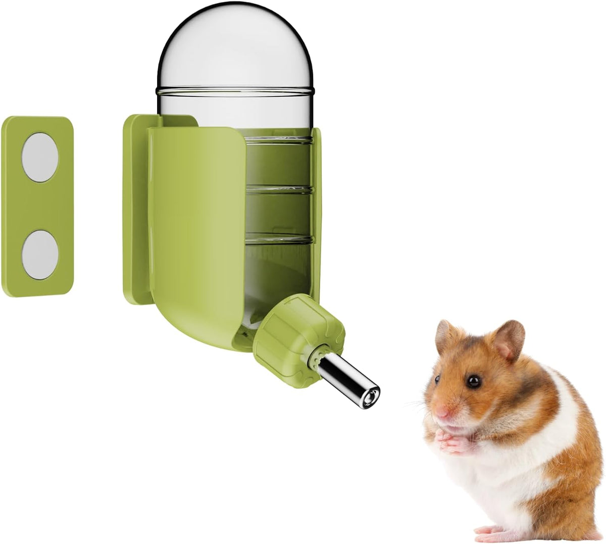 Hamster Water Bottle with Magnetic Holder, Freestanding Water Bottle for Glass Tanks, Suitable for Syrian Dwarf Hamsters Gerbils Mice Rats Degus (Grey, 4 Oz (Magnetic-Mounted))