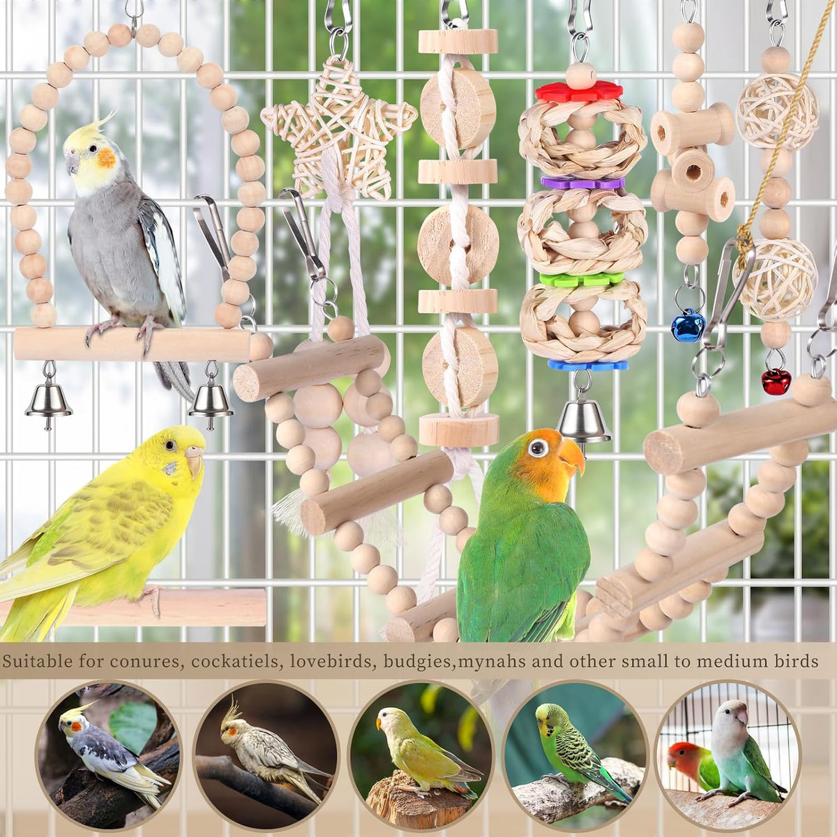 Bird Toy Set for Parakeets | More Ways to Climb, Chew, and Explore