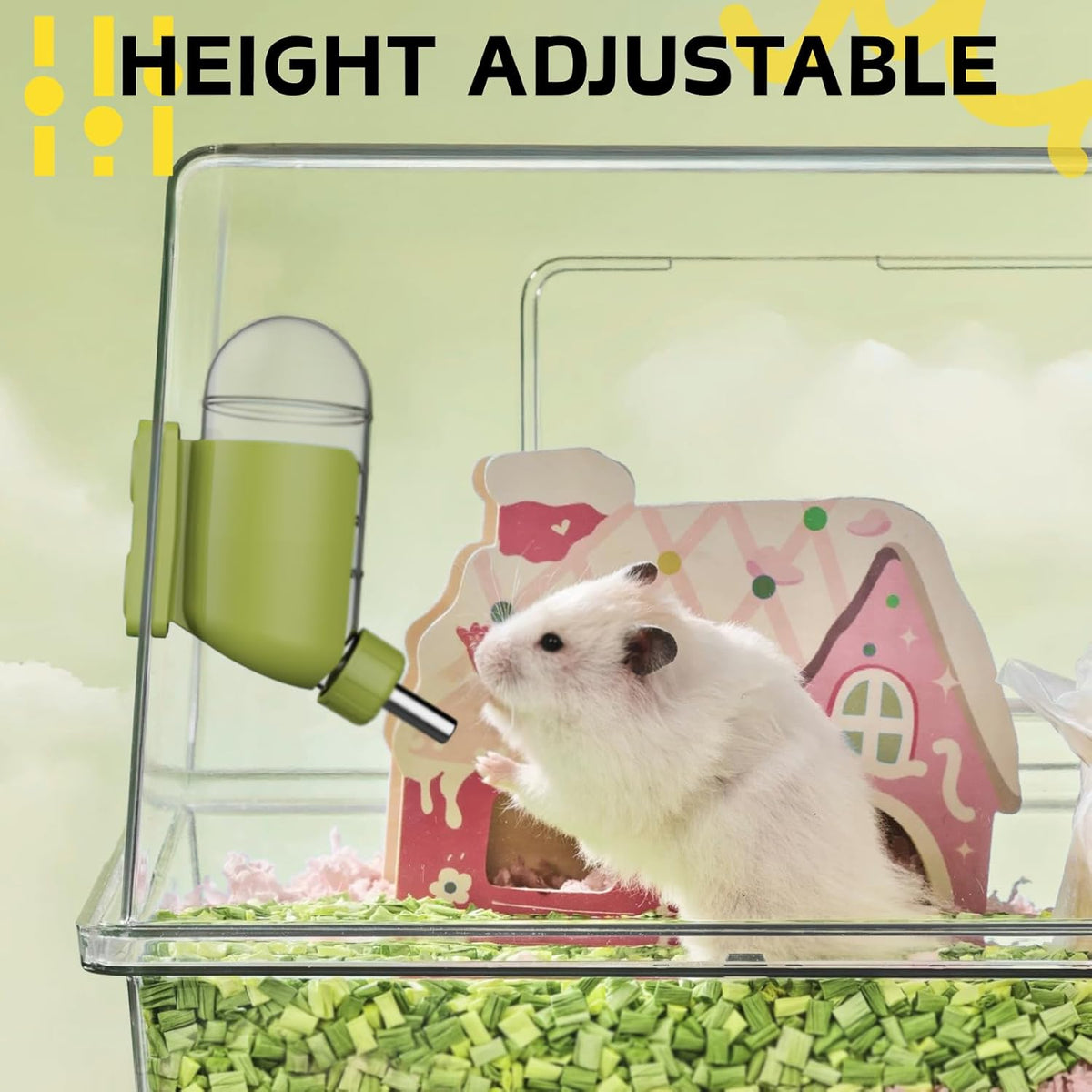 Hamster Water Bottle with Magnetic Holder, Freestanding Water Bottle for Glass Tanks, Suitable for Syrian Dwarf Hamsters Gerbils Mice Rats Degus (Grey, 4 Oz (Magnetic-Mounted))