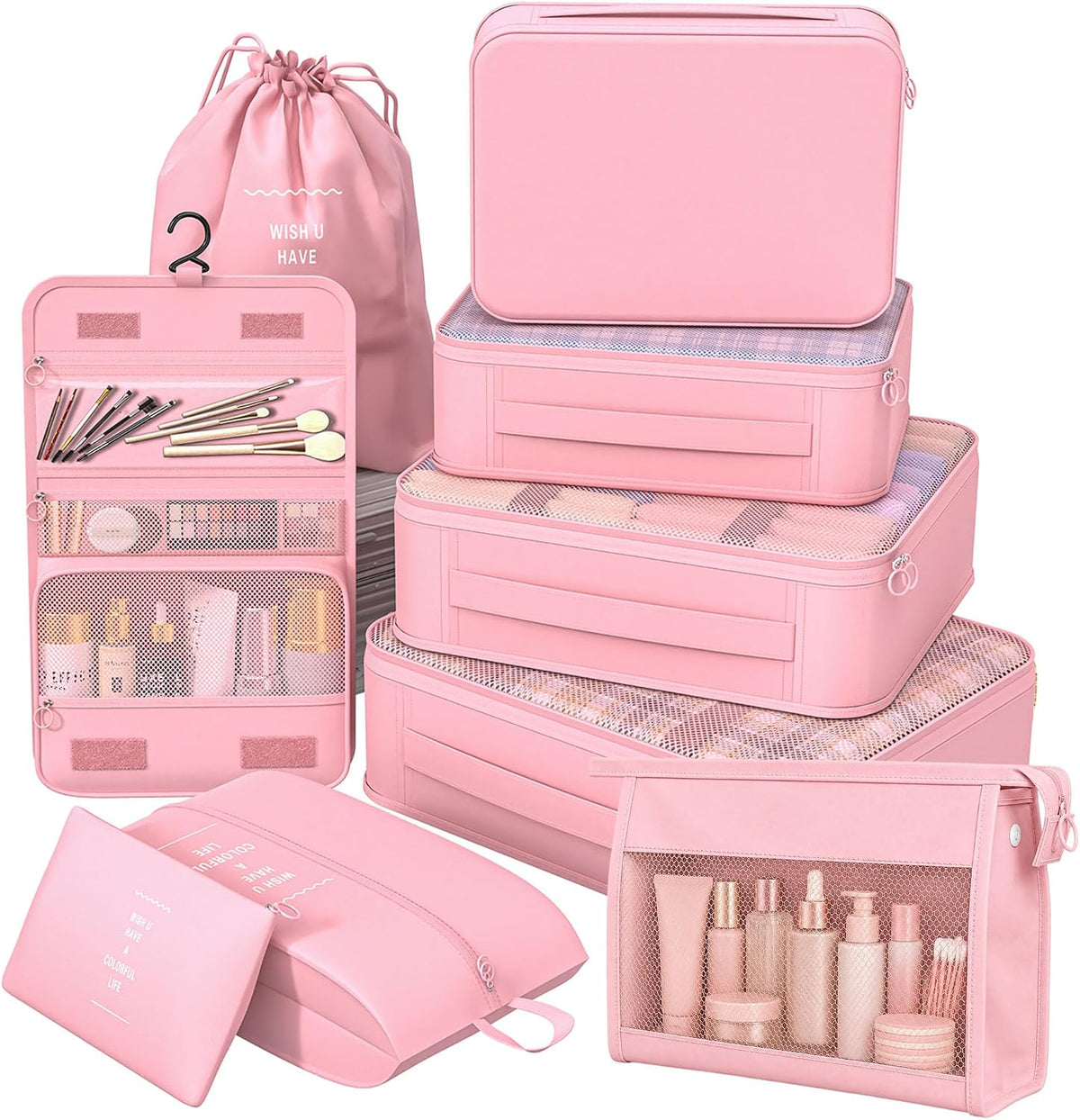 8 Set Packing Cubes for Travel, Suitcase Organizer Bags for Luggage (Cream)