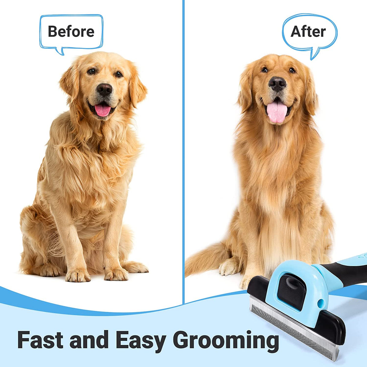 Pet Grooming Brush, Deshedding Tool for Dogs & Cats, Blue