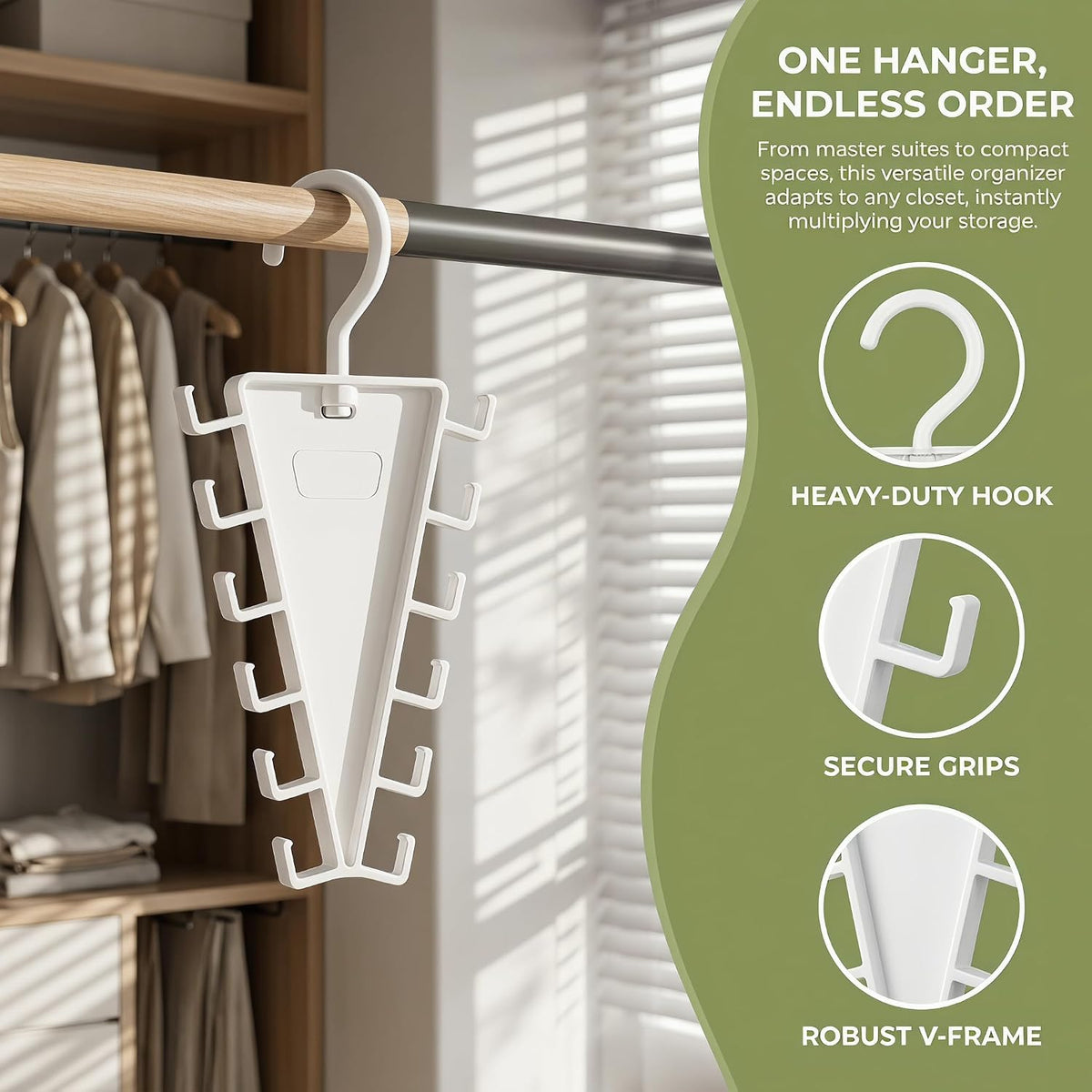 V-Shape 12-Hook Rotating Hanger, 360° Space Saving Closet Organizer