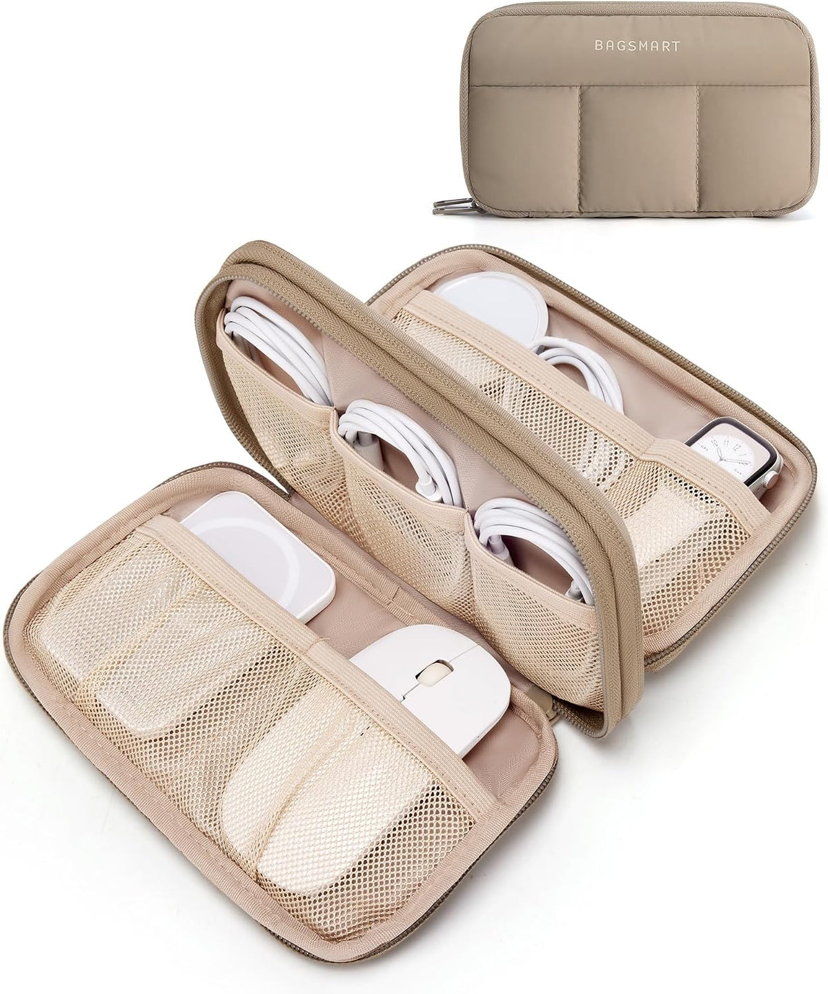 Electronics Organizer Travel Case for Cords Chargers Phones, Pink