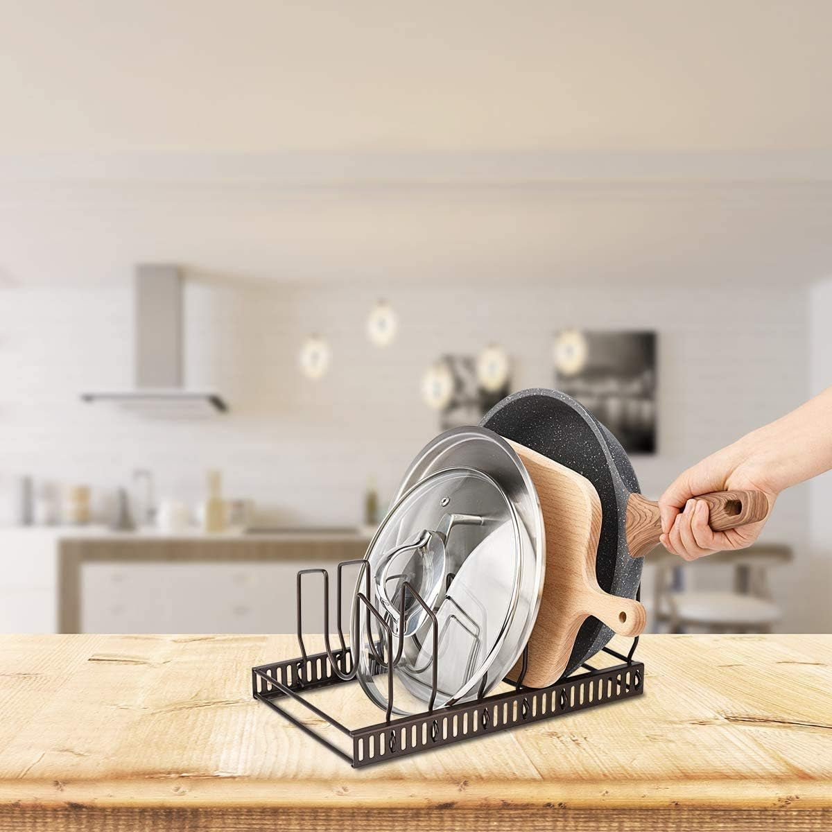 Adjustable Pot Lid Organizer | Clear Cabinets with Ease