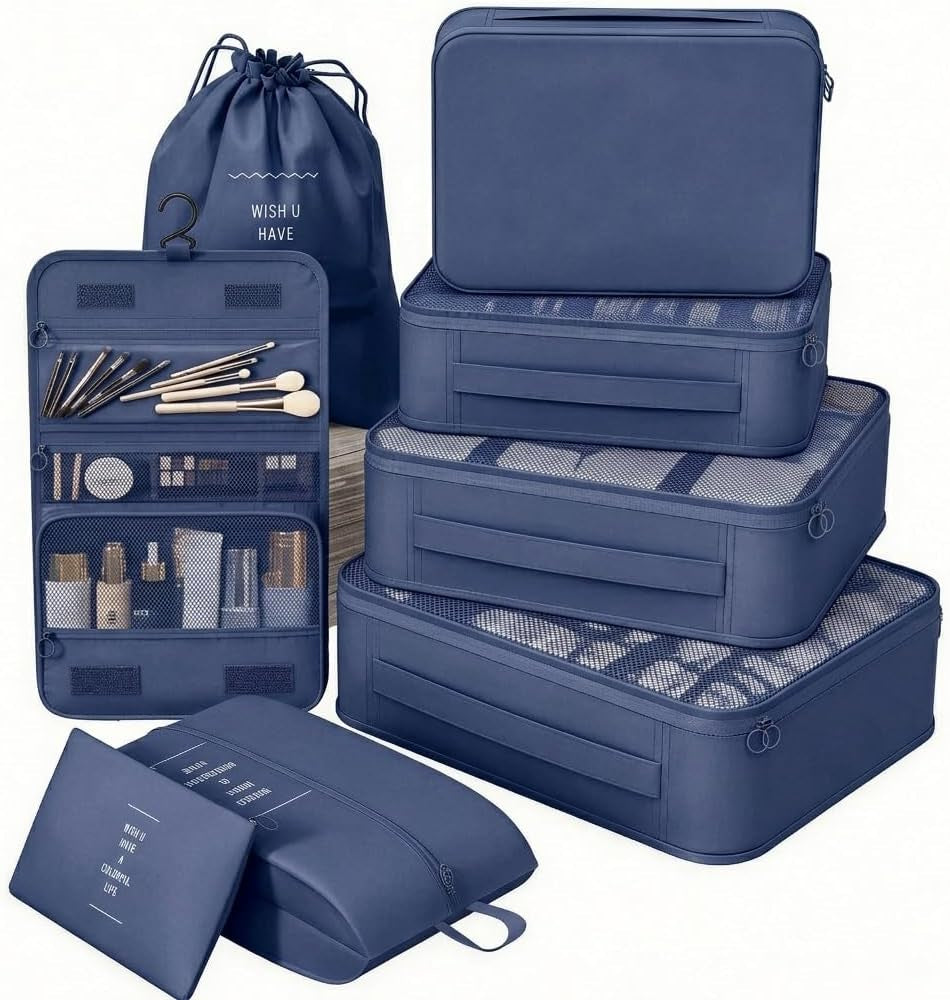 8 Set Packing Cubes for Travel, Suitcase Organizer Bags for Luggage (Cream)