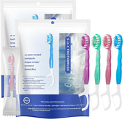 5 in 1 Mini Brushes-Disposable Toothbrushes with Toothpaste + Floss + Pick + Tongue Scraper | Travel Size | Individually Wrapped | Soft | Mint | Travel Set (Mint, 26 Pcs)