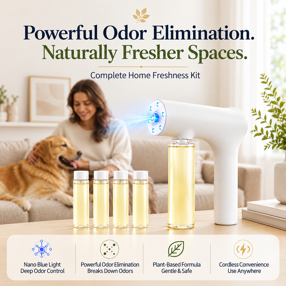 New Nano Blue Light Deodorizer Spray | Refillable Pet & Home Odor Eliminator