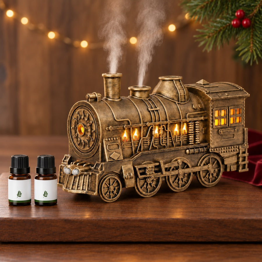 Aurasunny™ Cozy Vintage Steam Train Diffuser for Essential Oil | 2 Color LED Dual Mist Modes Auto Shut-Off