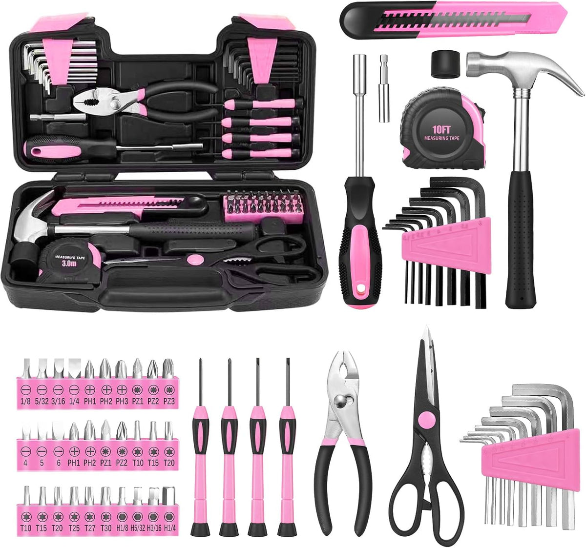144-Piece Pink Household Tool Set | Everyday Fixes in One Case