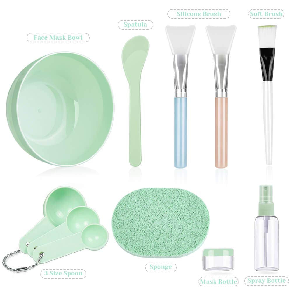 Face Mask Mixing Bowl Set,  11 Pcs DIY Facemask Mixing Tool Kit with Facial Mask Bowl Stick Spatula Silicone Brush Spray Bottle Puff Soaking Bottle Gauges