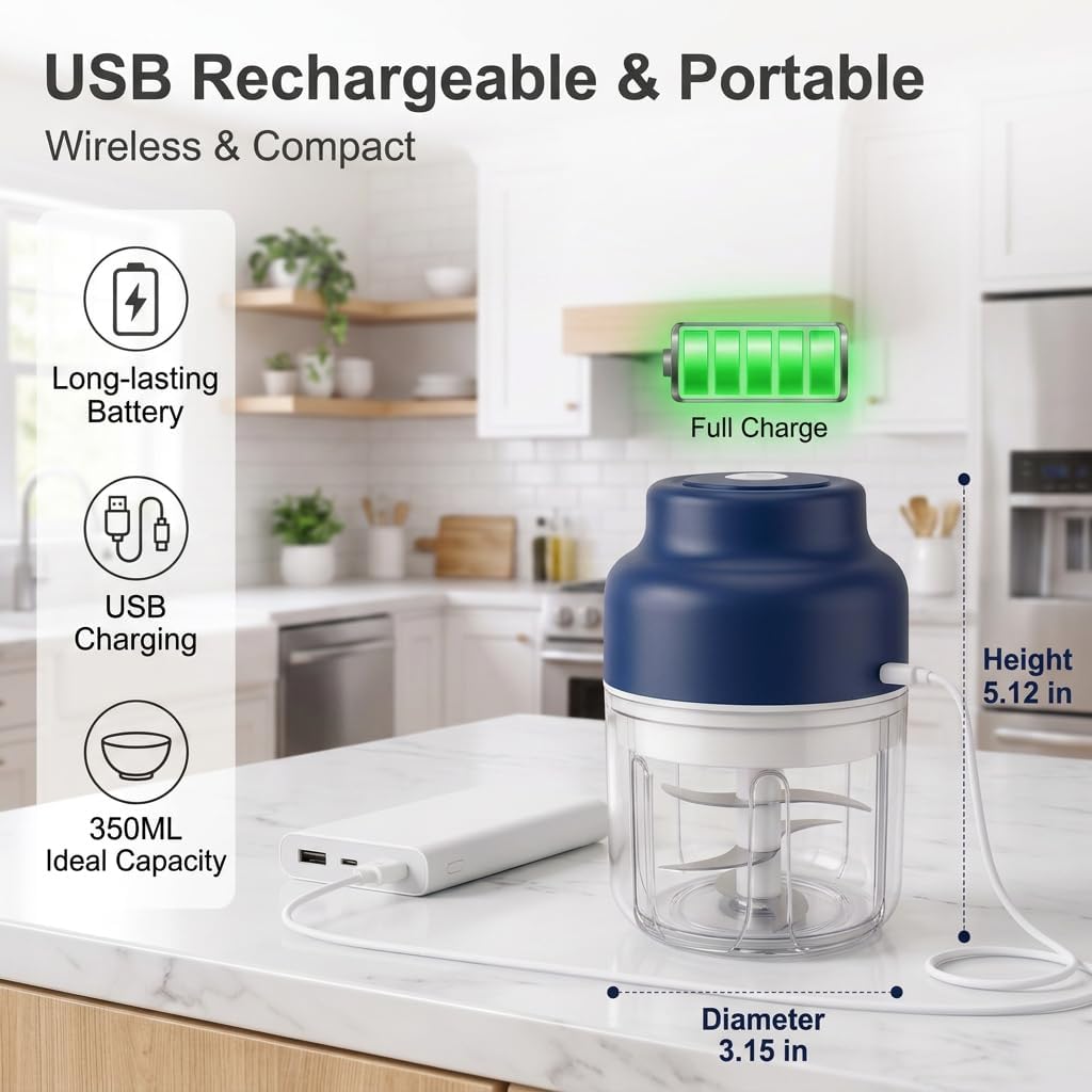 Electric Garlic Chopper, Mini Portable Veggie Chopper 350ML 