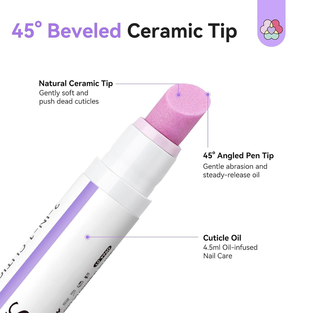 Cuticle Oil Pusher Pen Ceramic Tip for Dry Cuticle Repair 2-In-1 