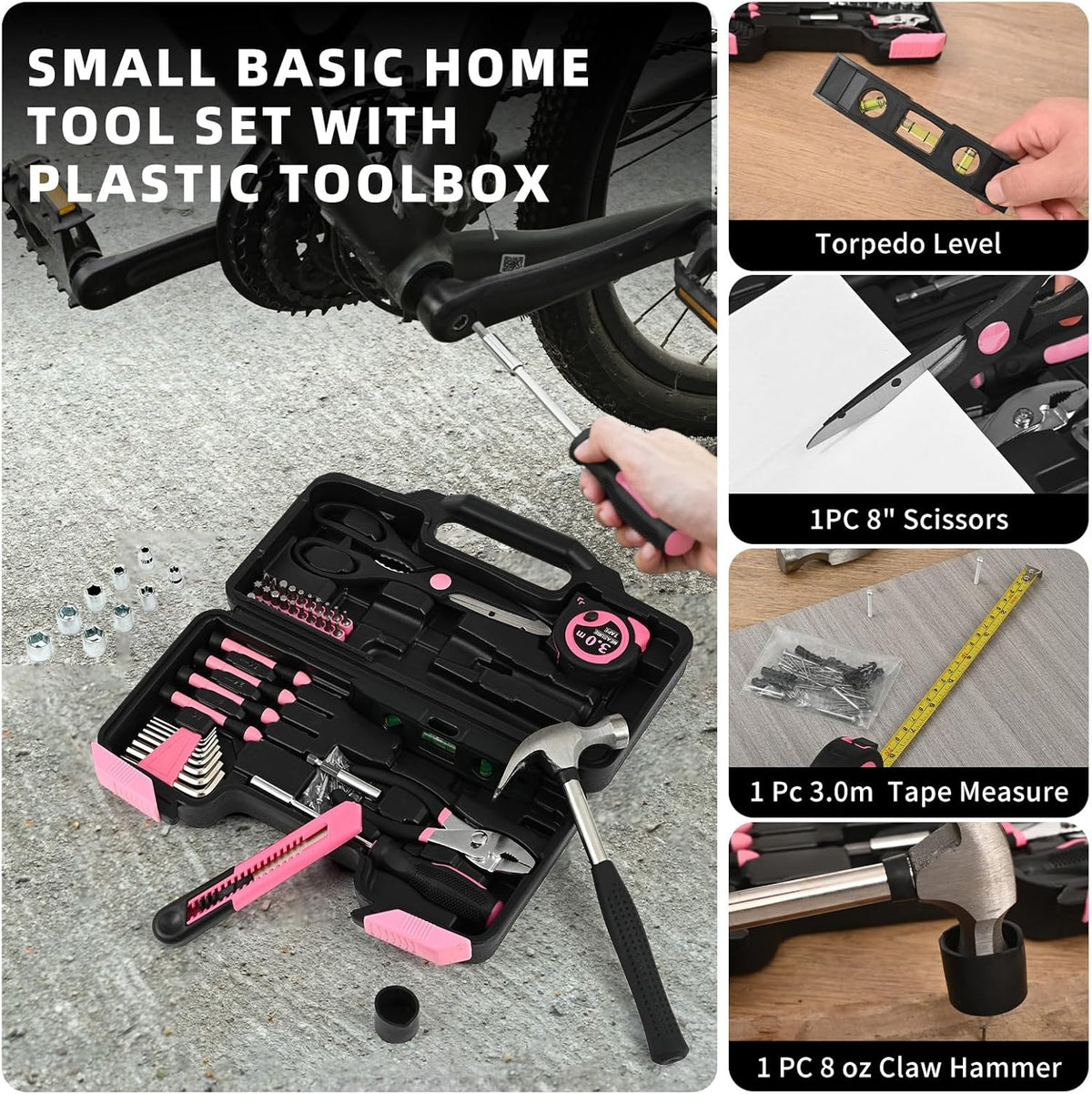 144-Piece Pink Household Tool Set | Everyday Fixes in One Case