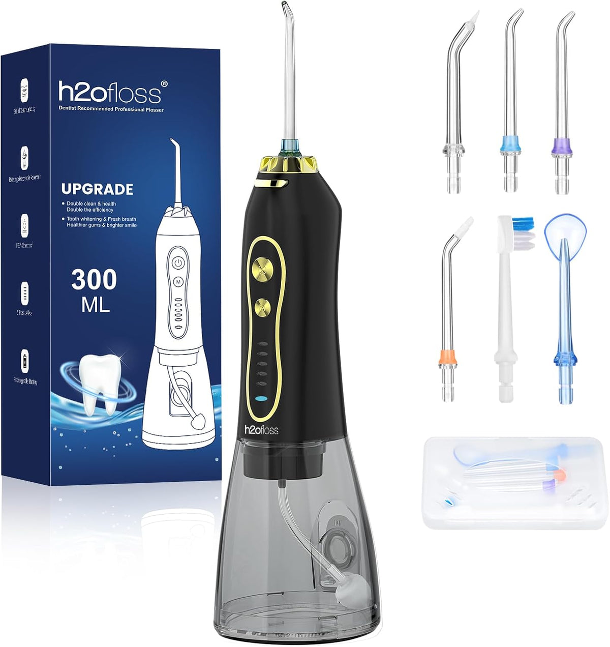 Water Dental Flosser Teeth Pick -Portable Oral Irrigator with 5 Modes, Rechargeable IPX7 Waterproof Orthodontic Teeth Cleaner Pick Cordless for Home Travel-300Ml Water Tank