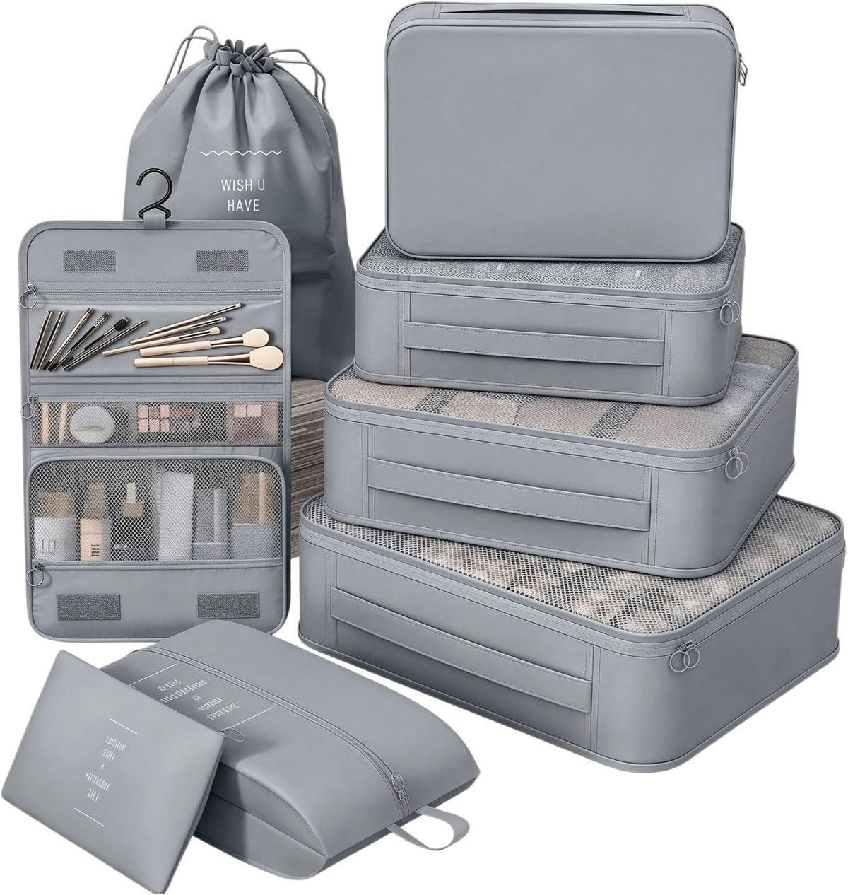 8 Set Packing Cubes for Travel, Suitcase Organizer Bags for Luggage (Cream)