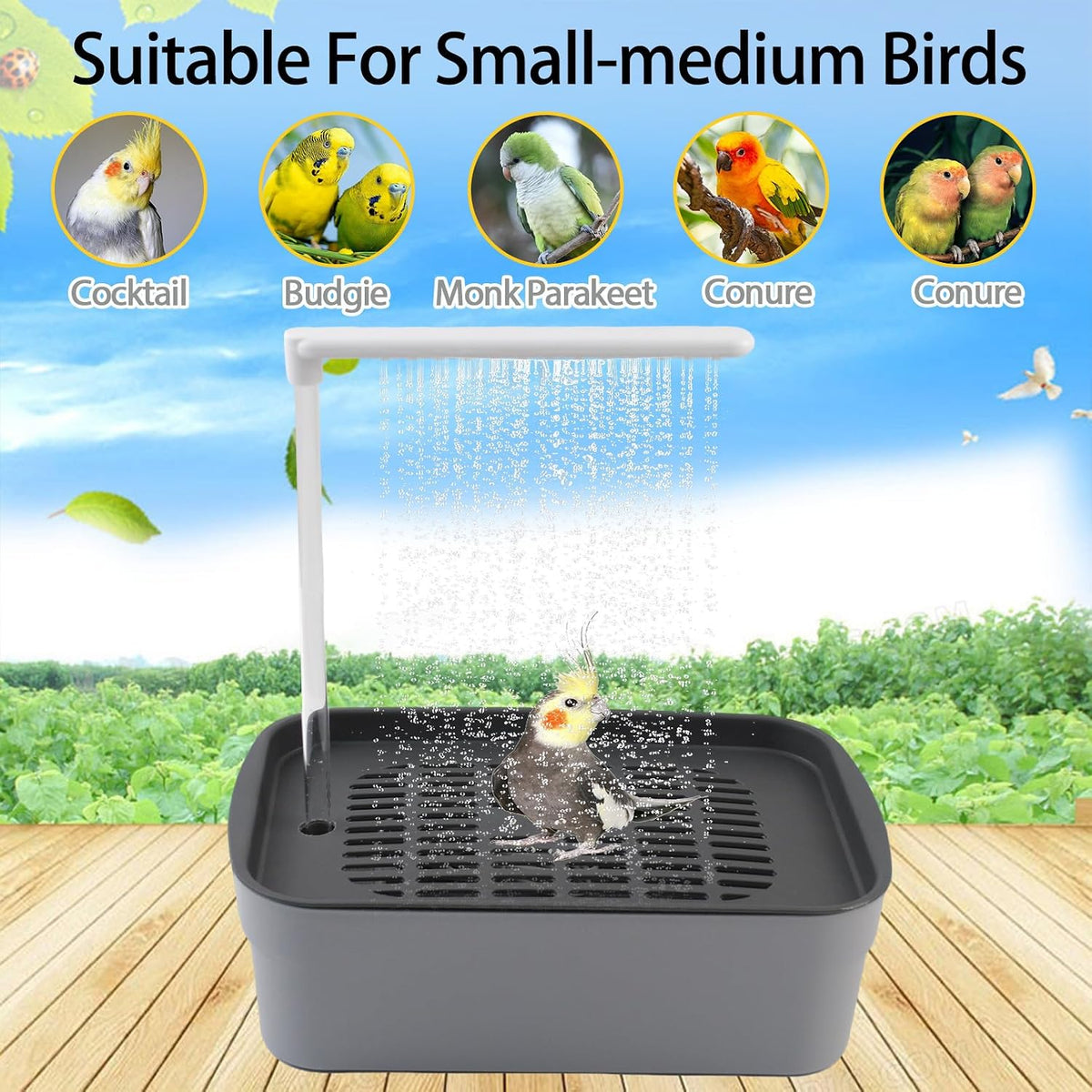 Automatic Bird Bath Shower for Cage,Parrot Bath Box with Pump,Parakeet Bathtub Electric Fountain Circulating Water Contains USB Power Plug for Cockatiel Lovebird Conure Budgie(Gray)