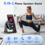 Wireless Induction Speaker, 5-In-1 Bluetooth Speaker with Phone Holder, 360° Rotation & RGB Lights