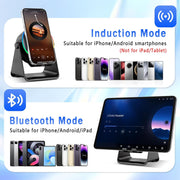 Wireless Induction Speaker, 5-In-1 Bluetooth Speaker with Phone Holder, 360° Rotation & RGB Lights