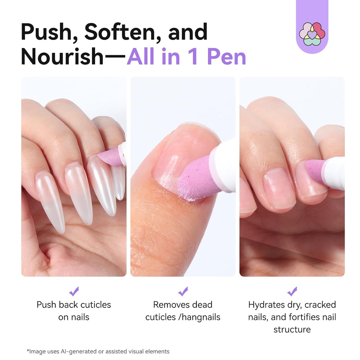 Cuticle Oil Pusher Pen Ceramic Tip for Dry Cuticle Repair 2-In-1 