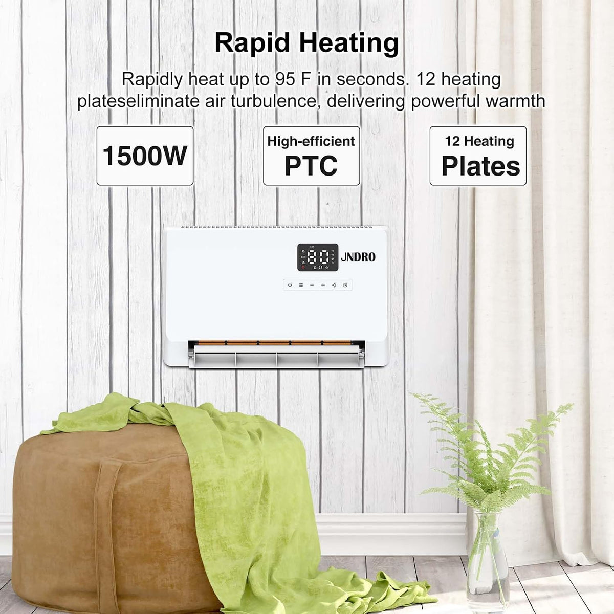 New Generation Smart Wall Heater |  1500W Fast Heating with Thermostat and Remote Control 