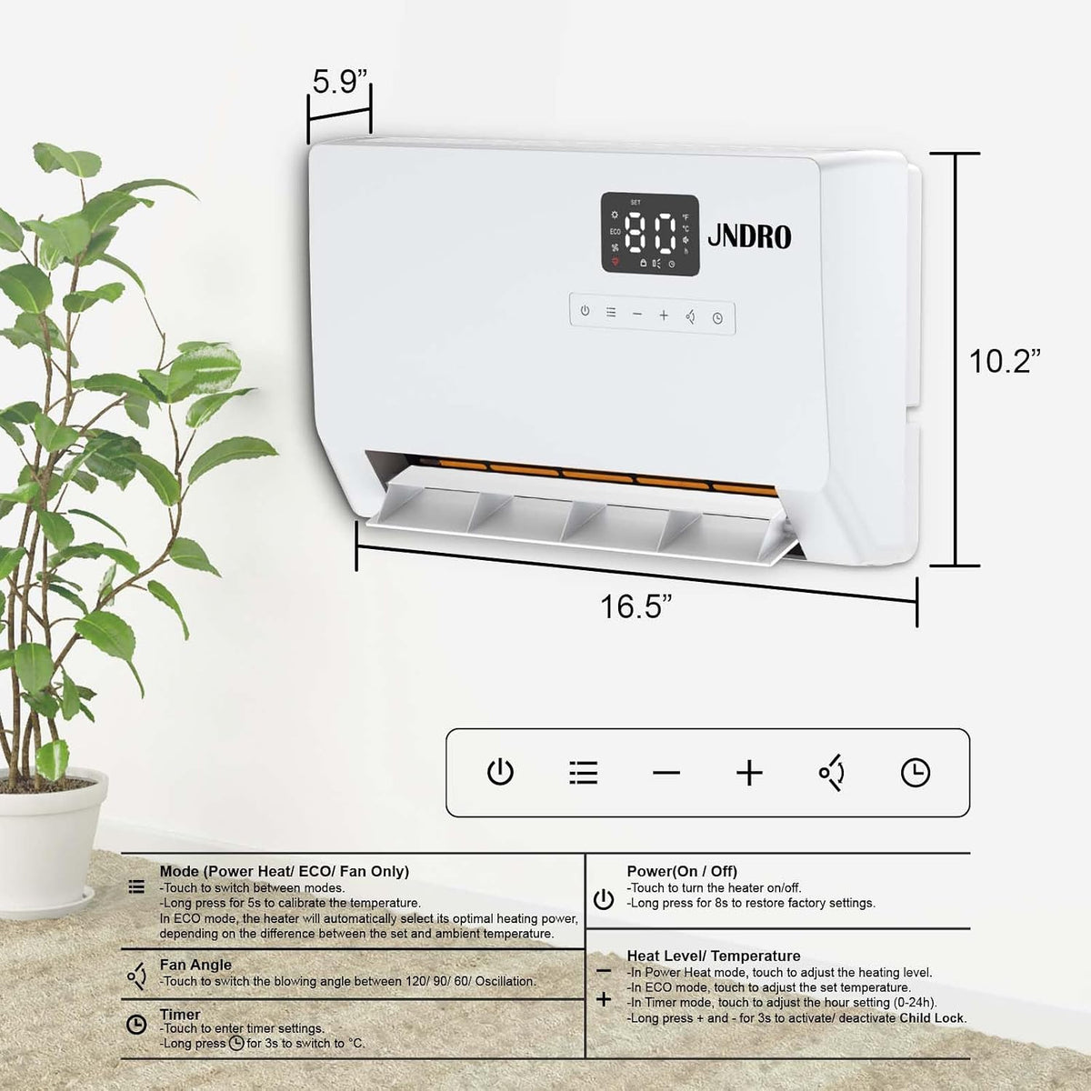 New Generation Smart Wall Heater |  1500W Fast Heating with Thermostat and Remote Control 