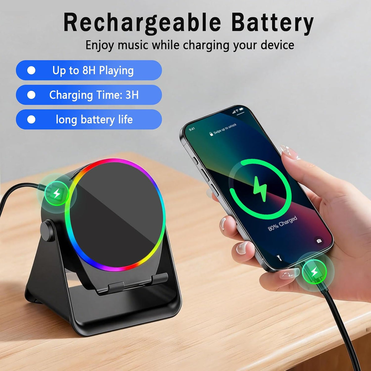 Wireless Induction Speaker, 5-In-1 Bluetooth Speaker with Phone Holder, 360° Rotation & RGB Lights