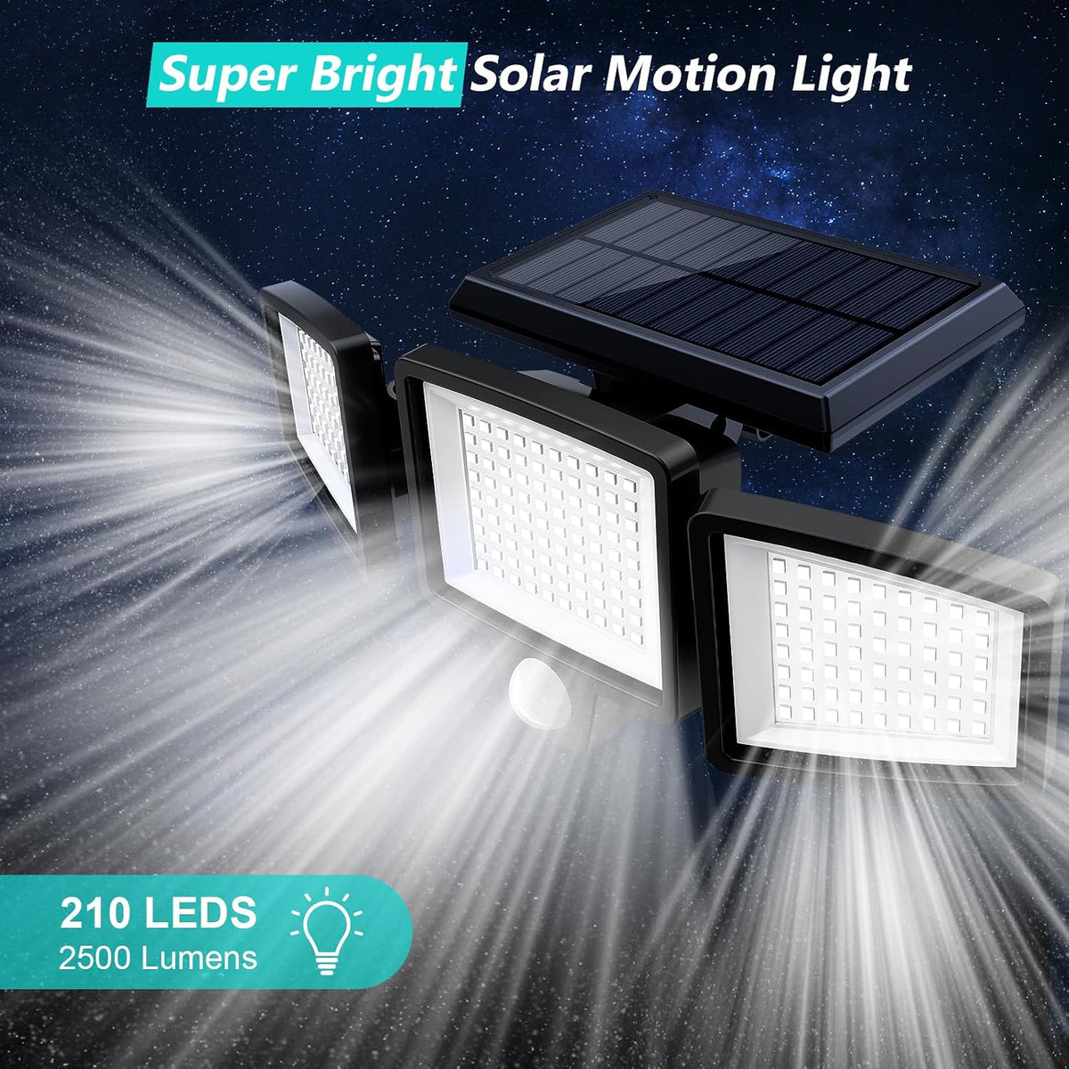 Solar Power Motion Light | 2500LM Waterproof with Remote Control for Home Security and Illumination