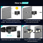 Solar Power Motion Light | 2500LM Waterproof with Remote Control for Home Security and Illumination