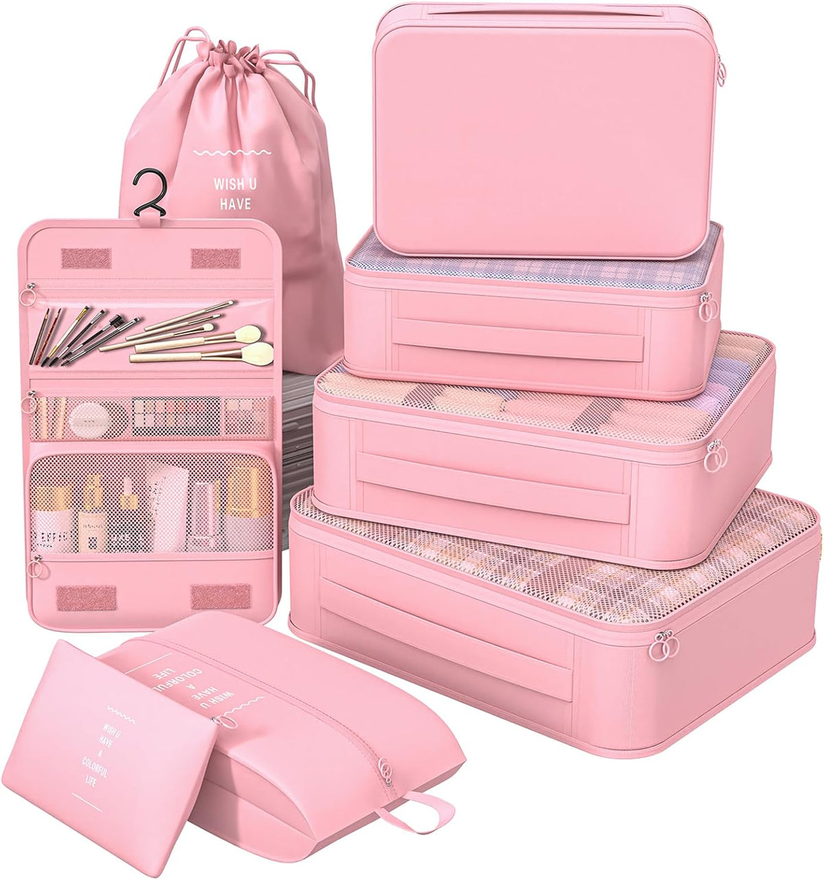 8 Set Packing Cubes for Travel, Suitcase Organizer Bags for Luggage (Cream)