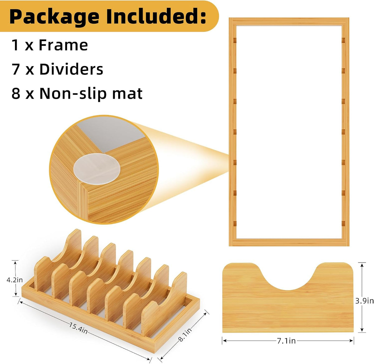 Bamboo Pot Lid Organizer Pot Lid Holder, Pot and Pan Organizer Drawer Organizer for Pot Lids, Pans, Cutting Boards & Baking Sheets, Dinner Plates, Reusable Containers in Cabinet Storage