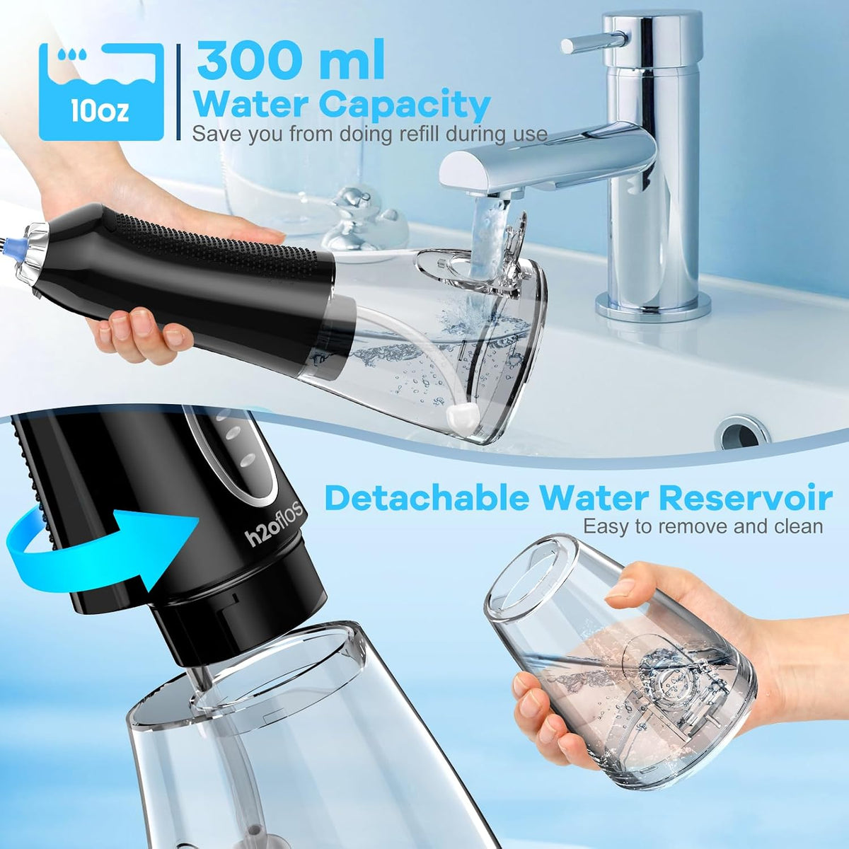 Water Dental Flosser Teeth Pick -Portable Oral Irrigator with 5 Modes, Rechargeable IPX7 Waterproof Orthodontic Teeth Cleaner Pick Cordless for Home Travel-300Ml Water Tank