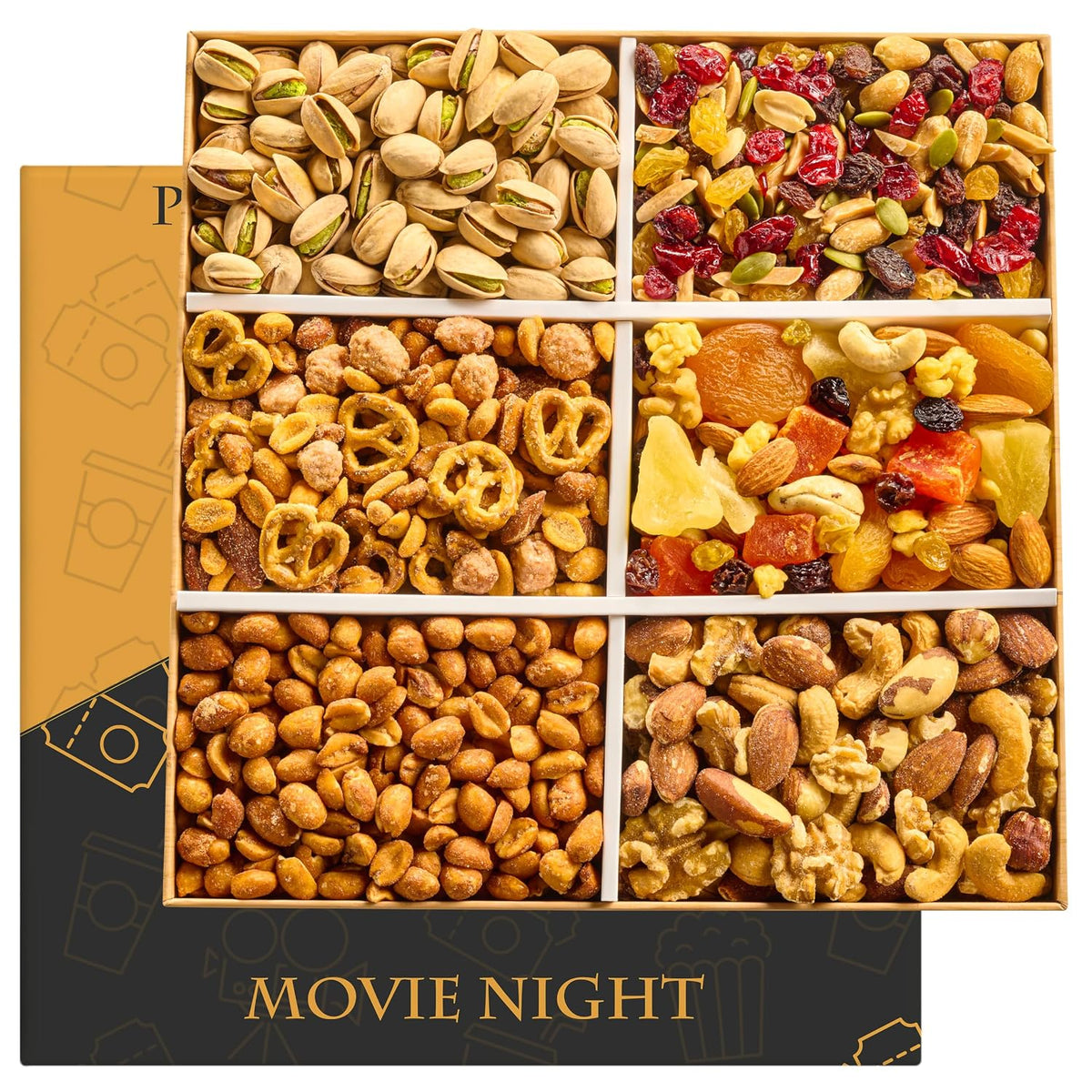 Movie Night Gift Basket - Gourmet Mixed Dried Fruit & Nuts Variety Box, Healthy Gifts Dad Men Women Fathers Day Gift Ideas