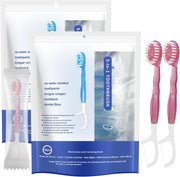 5 in 1 Mini Brushes-Disposable Toothbrushes with Toothpaste + Floss + Pick + Tongue Scraper | Travel Size | Individually Wrapped | Soft | Mint | Travel Set (Mint, 26 Pcs)