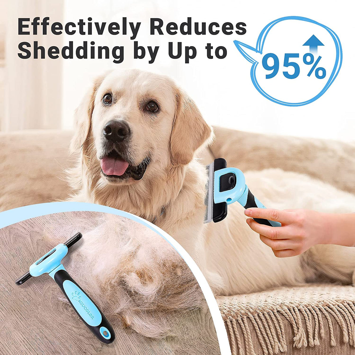 Pet Grooming Brush, Deshedding Tool for Dogs & Cats, Blue