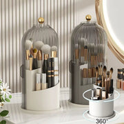 Makeup Brush Holder with Lid Clear Dustproof Make up Organizers for Vanity Bathroom Countertop 360° Rotating 