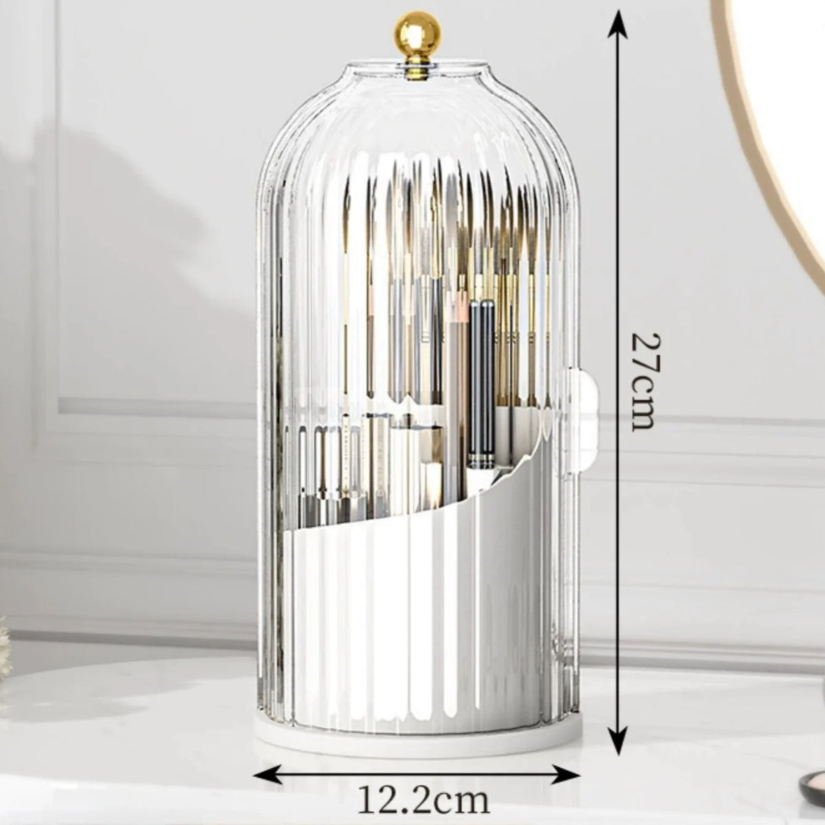 Makeup Brush Holder with Lid Clear Dustproof Make up Organizers for Vanity Bathroom Countertop 360° Rotating 