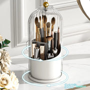 Makeup Brush Holder with Lid Clear Dustproof Make up Organizers for Vanity Bathroom Countertop 360° Rotating 