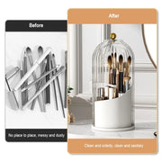 Makeup Brush Holder with Lid Clear Dustproof Make up Organizers for Vanity Bathroom Countertop 360° Rotating 