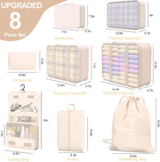 8 Set Packing Cubes for Travel, Suitcase Organizer Bags for Luggage (Cream)